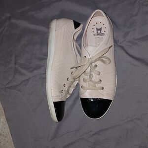 Mephisto Ketty Cap Toe Sneaker Light Taupe Silk/Vernicalf Smooth Leather